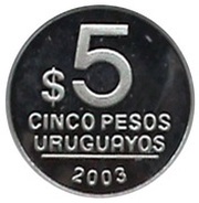5 Pesos Uruguayos Silver trial, Uruguay, 2003 reverse image