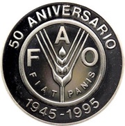 100 Pesos Uruguayos FAO Anniversary, Uruguay, 1995 reverse image
