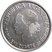 2 Pesos Eva Perón; reeded edge obverse image