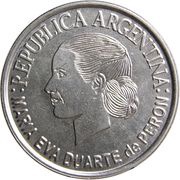 2 Pesos Eva Perón; plain edge obverse image