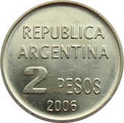 2 Pesos Defense of Human Rights; reeded Edge obverse image