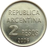 2 Pesos Defense of Human Rights; plain Edge obverse image
