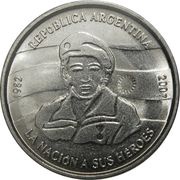 2 Pesos 25th Anniversary of the South Atlantic War; plain Edge obverse image