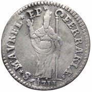 Muraiola of 4 Baiocchi - Clement XI Pastoral along body, Vatican City, 1710-1711 reverse image