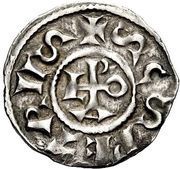 Denier - Leo III and emperor Louis I obverse image