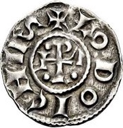 Denier - Leo III and emperor Louis I reverse image
