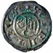 Denier - Gregory IV and emperor Louis I monogram obverse image