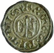 Denier - Benedict III and emperor Louis II monogram obverse image