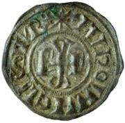 Denier - Benedict III and emperor Louis II monogram reverse image