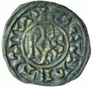 Denier - Marinus I and emperor Charles III reverse image