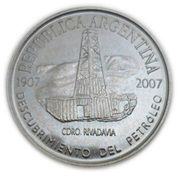 2 Pesos Centenary of the Discovery of Oil in Argentina; plain edge obverse image