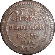 ½ Baiocco - Benedict XIV Value in cartouche, Vatican City, 1740-1751 reverse image