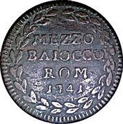½ Baiocco - Benedict XIV Value in wreath - large leaves, Vatican City, 1741 reverse image