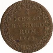 ½ Baiocco - Clement XIII With year and tower, Vatican City, 1759 reverse image