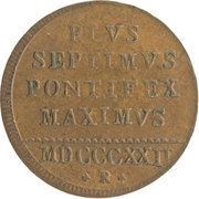 ½ Baiocco - Pius VII Inscription divided by dashed line, Vatican City, 1822 reverse image