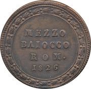 ½ Baiocco - Leo XII Inscription in designed wreath, Vatican City, 1825-1826 reverse image