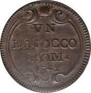 1 Baiocco - Benedict XIV Wavy shield, inscription in cartouche, Vatican City, 1740-1743 reverse image