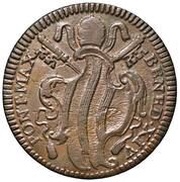 1 Baiocco - Benedict XIV Wavy shield; Laurel wreath; No date obverse image