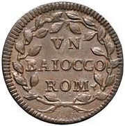 1 Baiocco - Benedict XIV Wavy shield; Laurel wreath; No date, Vatican City, 1740-1758 reverse image