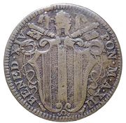 1 Baiocco - Benedict XIV Straight shield; Cartouche obverse image