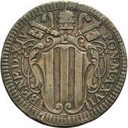 1 Baiocco - Benedict XIV Straight shield; Small clockwise Wreath obverse image