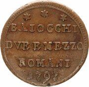 2½ Baiocchi - Pius VI St. Peter facing left, Vatican City, 1796-1797 reverse image
