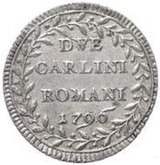 2 Carlini Romani - Pius VI Small Coat of Arms, Vatican City, 1796-1797 reverse image