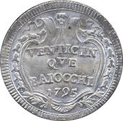 25 Baiocchi - Pius VI, Vatican City, 1795-1796 reverse image