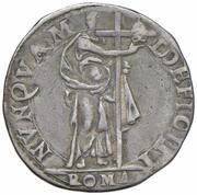 1 Testone - Sixtus V NVNQUAM DEFICIET; Arms, Vatican City, 1585 reverse image
