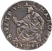 1 Testone - Clement VIII, Vatican City, 1592-1593 reverse image