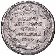 1 Testone - Innocent XI MELIVS EST DARE QVAM ACCIPERE, Vatican City, 1684 reverse image