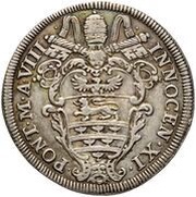 1 Testone - Innocent XI MELIVS EST DARE QVAM ACCIPERE obverse image