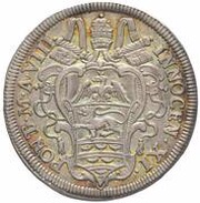 1 Testone - Innocent XI MELIVS EST DARE QVAM ACCIPERE obverse image