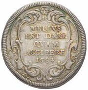1 Testone - Innocent XI MELIVS EST DARE QVAM ACCIPERE, Vatican City, 1684 reverse image