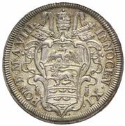 1 Testone - Innocent XI MELIVS EST DARE QVAM ACCIPERE obverse image