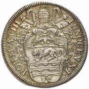 1 Testone - Innocent XI MELIVS EST DARE QVAM ACCIPERE obverse image