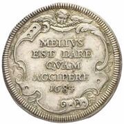 1 Testone - Innocent XI MELIVS EST DARE QVAM ACCIPERE, Vatican City, 1684 reverse image
