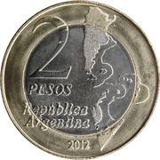 2 Pesos 30th Anniversary of the South Atlantic War; segmented reeded edge obverse image