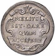 1 Testone - Innocent XI MELIVS EST DARE QVAM ACCIPERE, Vatican City, 1684-1689 reverse image