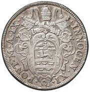1 Testone - Innocent XI MELIVS EST DARE QVAM ACCIPERE obverse image