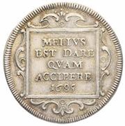 1 Testone - Innocent XI MELIVS EST DARE QVAM ACCIPERE, Vatican City, 1685 reverse image