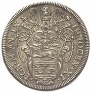 1 Testone - Innocent XI MELIVS EST DARE QVAM ACCIPERE obverse image