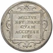 1 Testone - Innocent XI MELIVS EST DARE QVAM ACCIPERE, Vatican City, 1685 reverse image