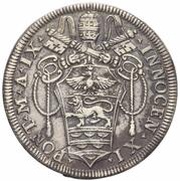1 Testone - Innocent XI MELIVS EST DARE QVAM ACCIPERE obverse image