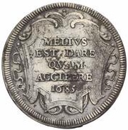 1 Testone - Innocent XI MELIVS EST DARE QVAM ACCIPERE, Vatican City, 1685 reverse image