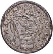 1 Testone - Innocent XI MELIVS EST DARE QVAM ACCIPERE obverse image