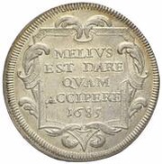 1 Testone - Innocent XI MELIVS EST DARE QVAM ACCIPERE, Vatican City, 1685 reverse image