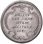 1 Testone - Innocent XI MELIVS EST DARE QVAM ACCIPERE, Vatican City, 1685 reverse image