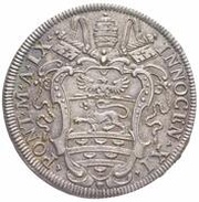1 Testone - Innocent XI MELIVS EST DARE QVAM ACCIPERE obverse image