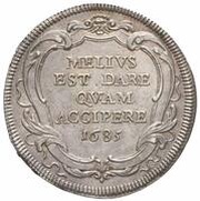 1 Testone - Innocent XI MELIVS EST DARE QVAM ACCIPERE, Vatican City, 1685 reverse image